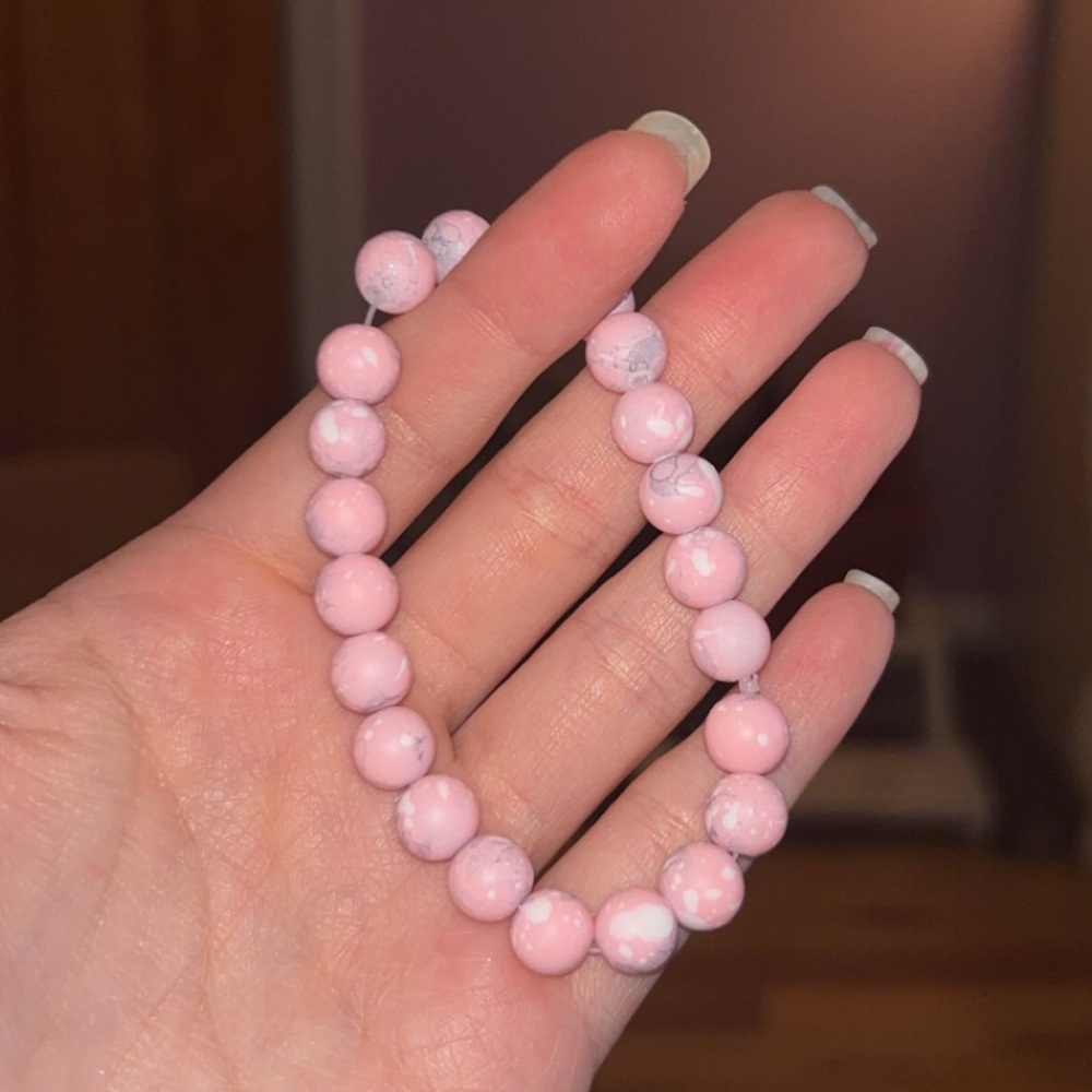 Handmade 8mm Pink coated marble bracelet